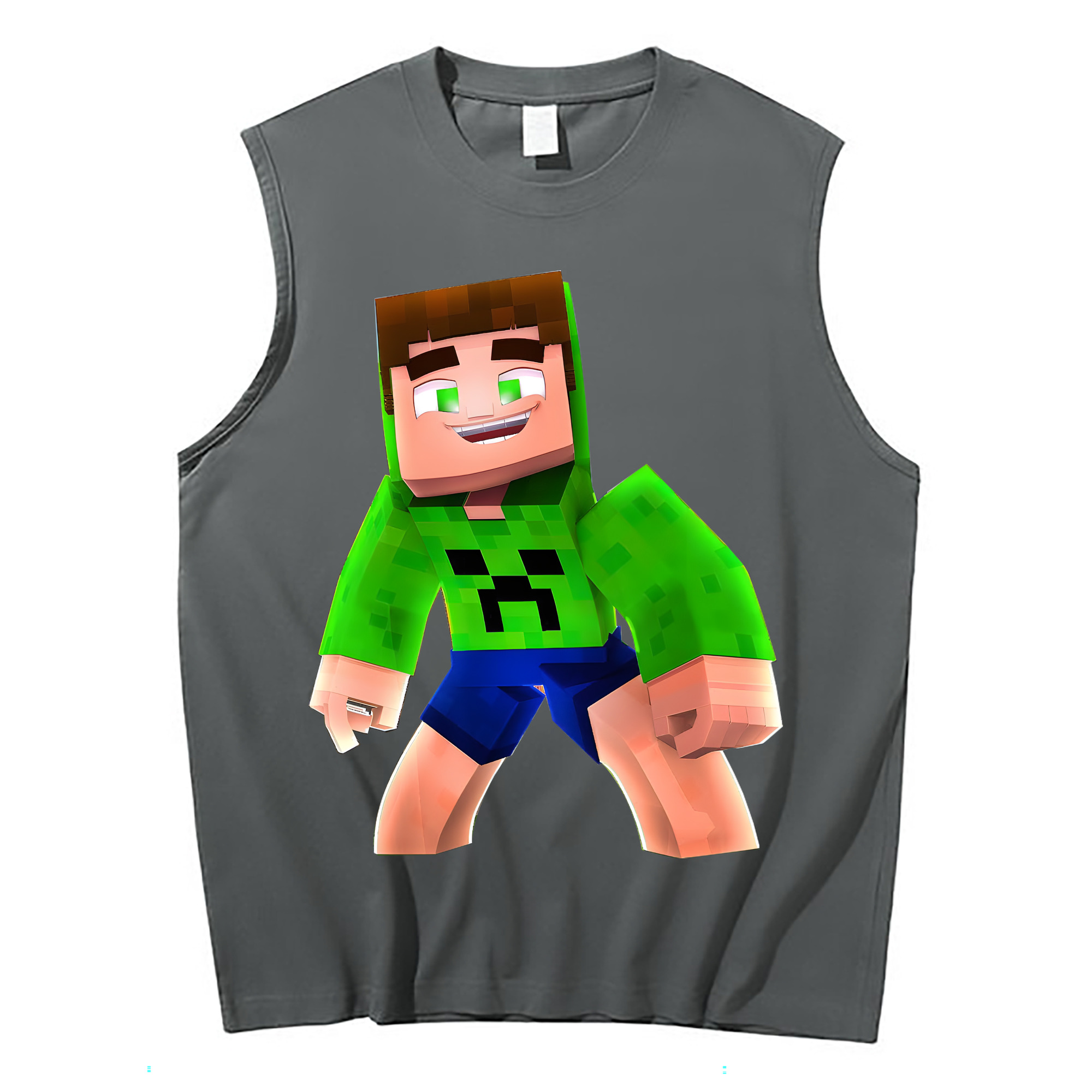（画像用） マインクラフト ブロックの世界 Minecraft MC Block world コットン100％タンクトップ（フロントプリント）
